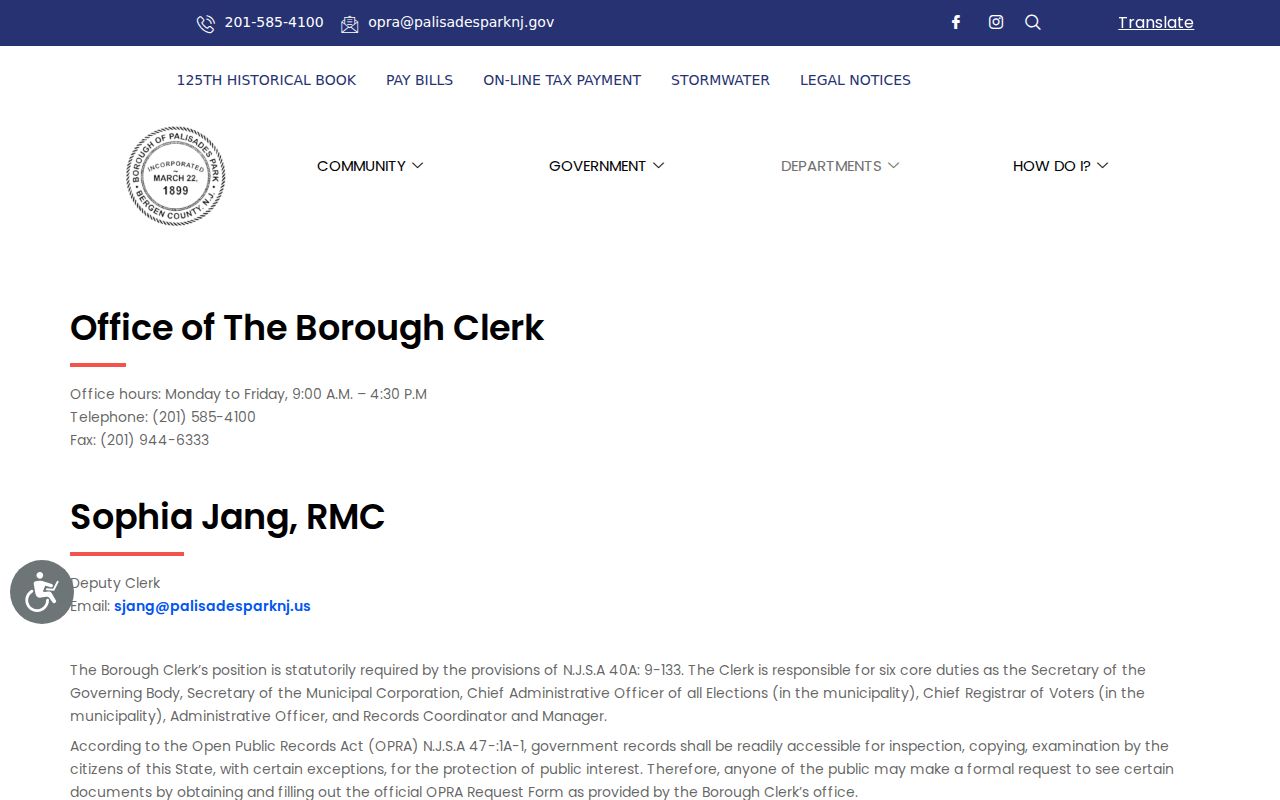 Palisades Park residents directory Borough Clerk OPRA route