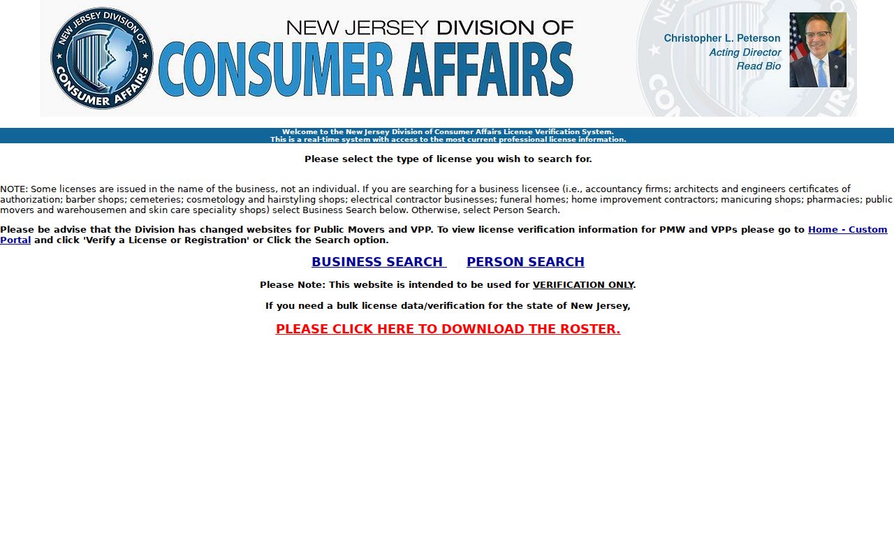Palisades Park residents directory New Jersey professional license verification