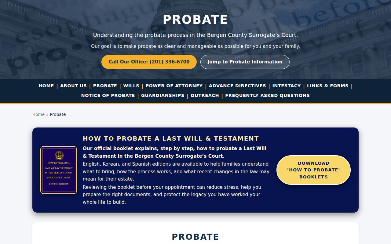 Palisades Park previous residents Bergen County Surrogate probate route