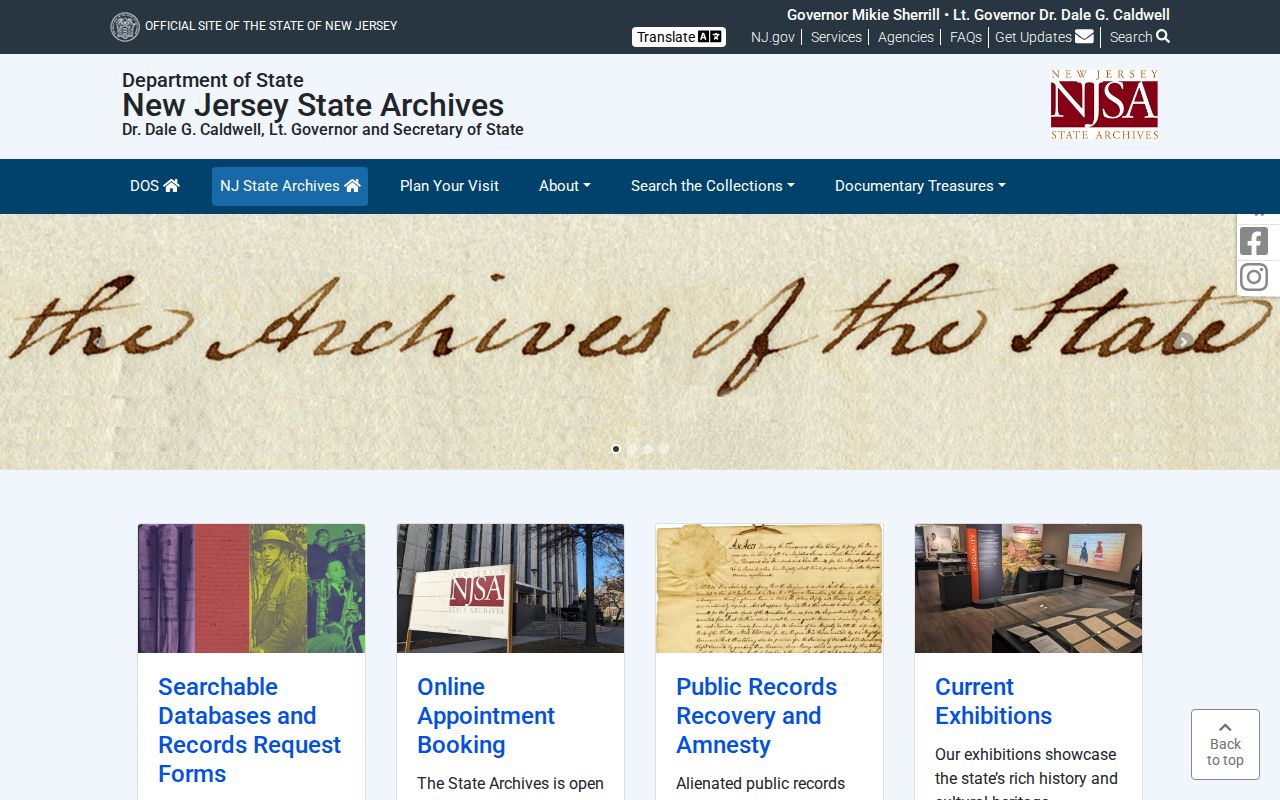 Palisades Park previous residents New Jersey State Archives research services