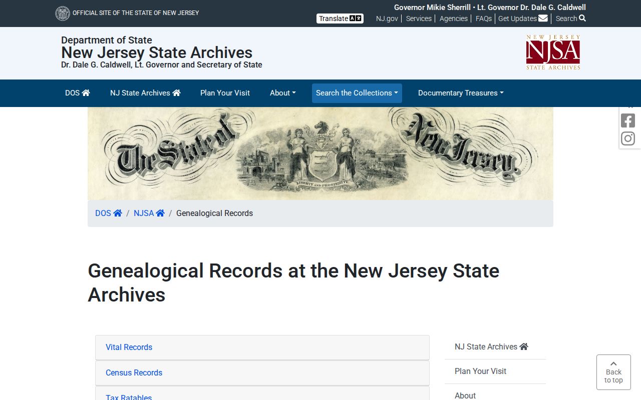 Palisades Park previous residents New Jersey State Archives genealogy collections