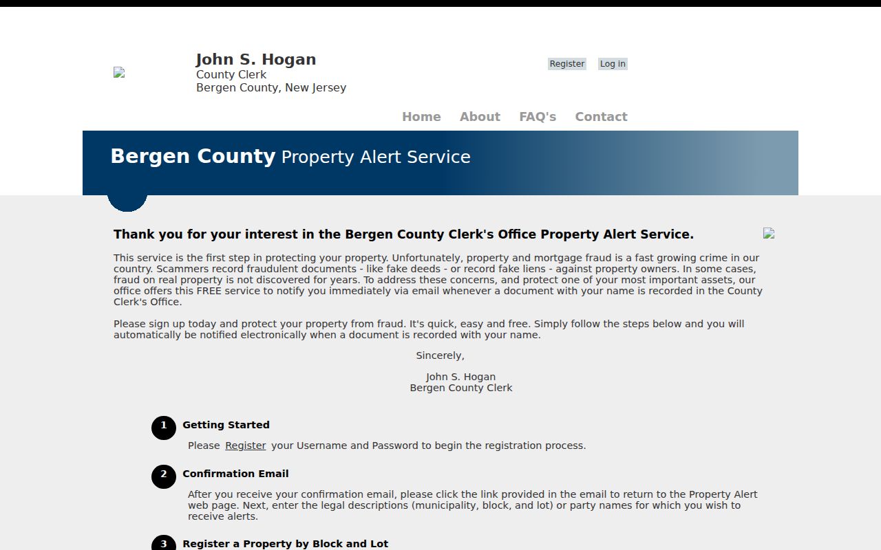 Palisades Park street directory Bergen Property Alert registration